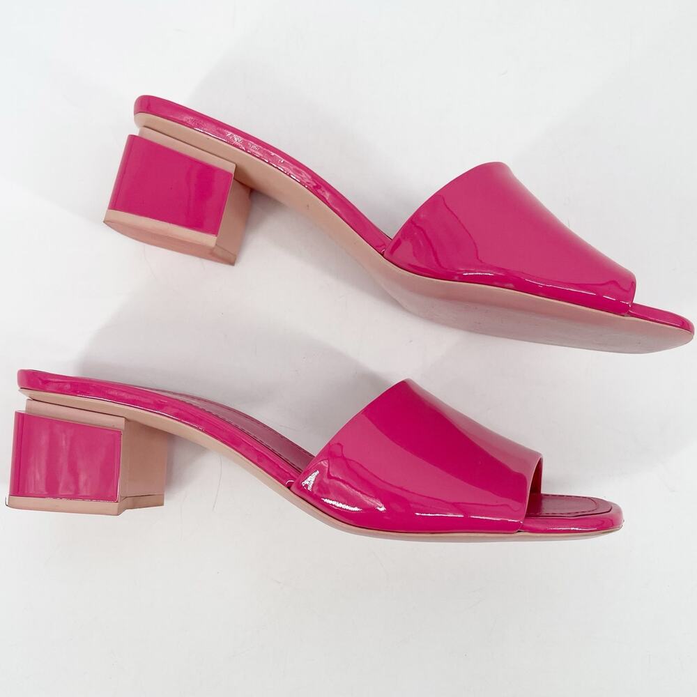 Chanel 2022 Pink Patent Calfskin CC Logo Low Block Heel Mules Sandals EU 38.5 - Picture 4 of 16